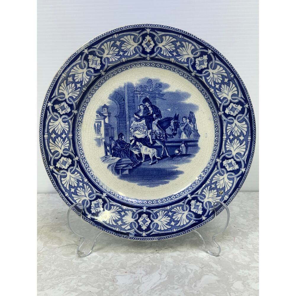 Antique Late 1800's JMPB&Co Maastricht 'Malaca' Blue Transferware 9.25" Plate